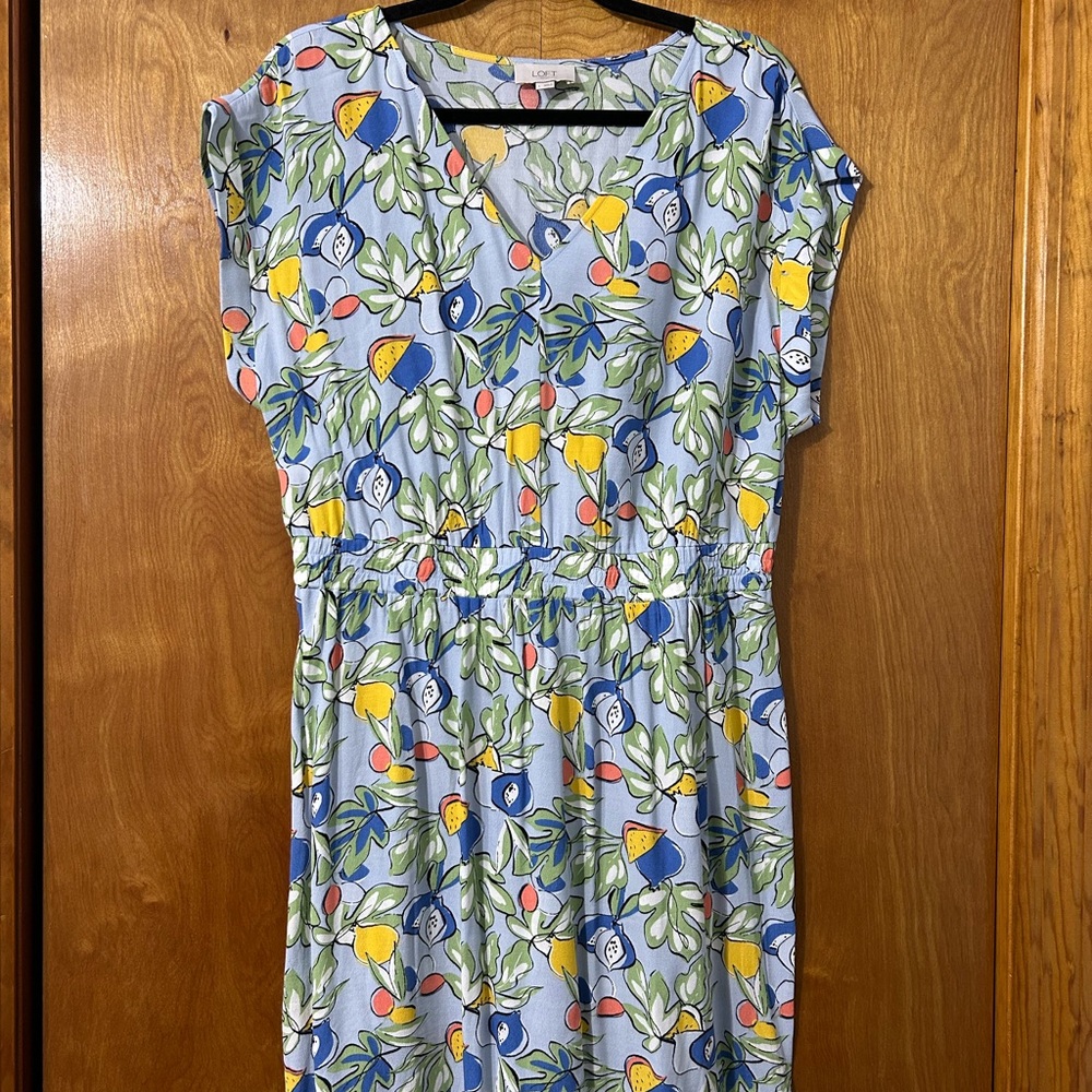 LOFT Light Blue Lemon & Leaf Dress